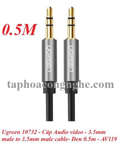 Ugreen 10732 0.5M màu Đen Cáp âm thanh 2 đầu 3.5mm dương dây tròn TPE cao cấp AV119 30010732